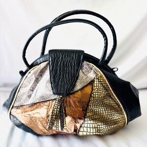 VTG 80s Metallic Gold Large Snakeskin Tassel Crossbody Disco Glam Boho Retro Bag